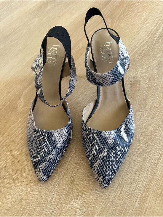 Franco Sarto Shoes - Franco Sarto Navy Snake-Print Pointed Slingback Heels